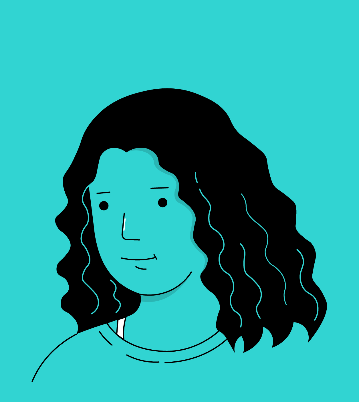 Illustrated headshot of a woman, smiling