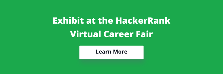 Button that reads "Exhibit at the next HackerRank Virtual Career Fair: Learn More"