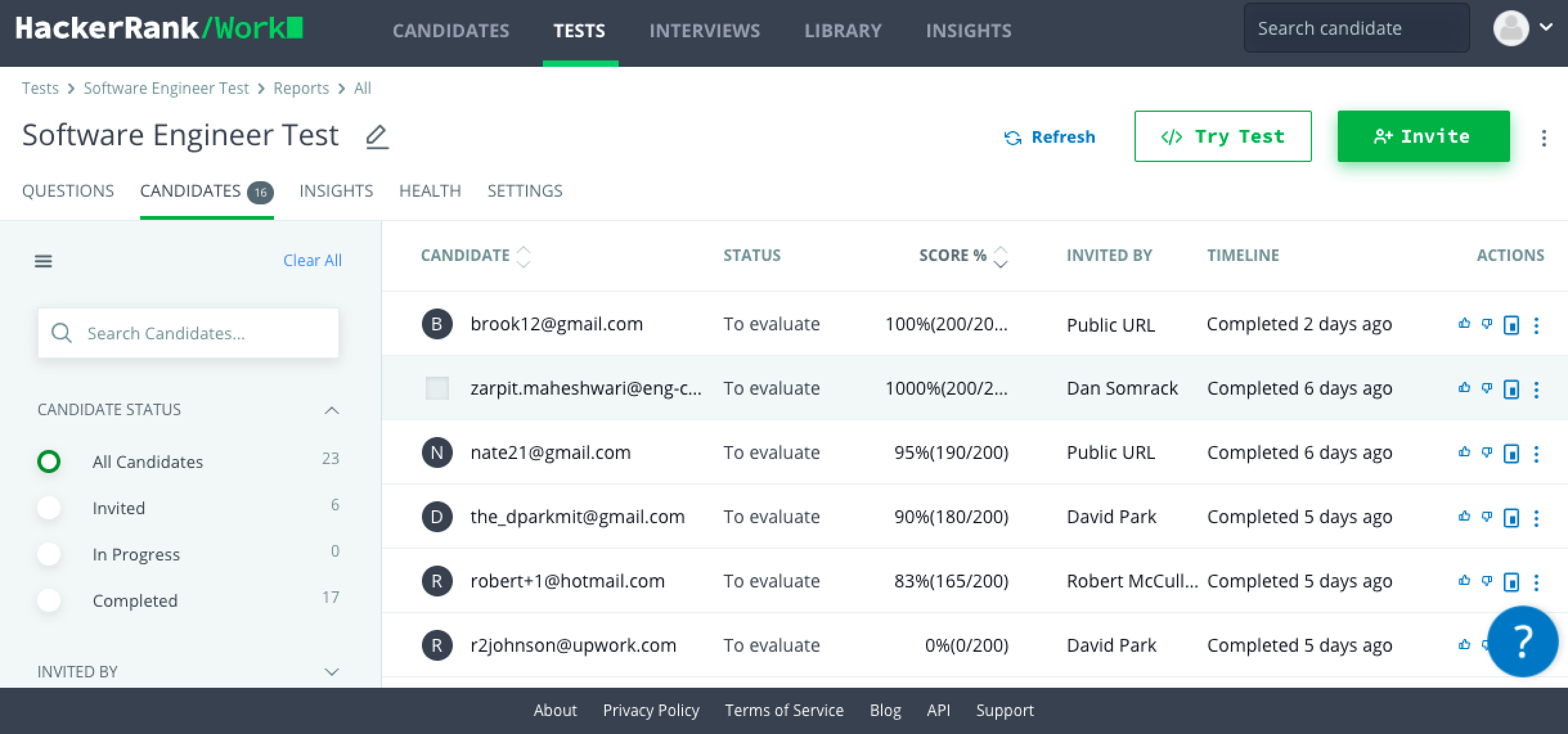 Screenshot of Software Engineer Screen in HackerRank